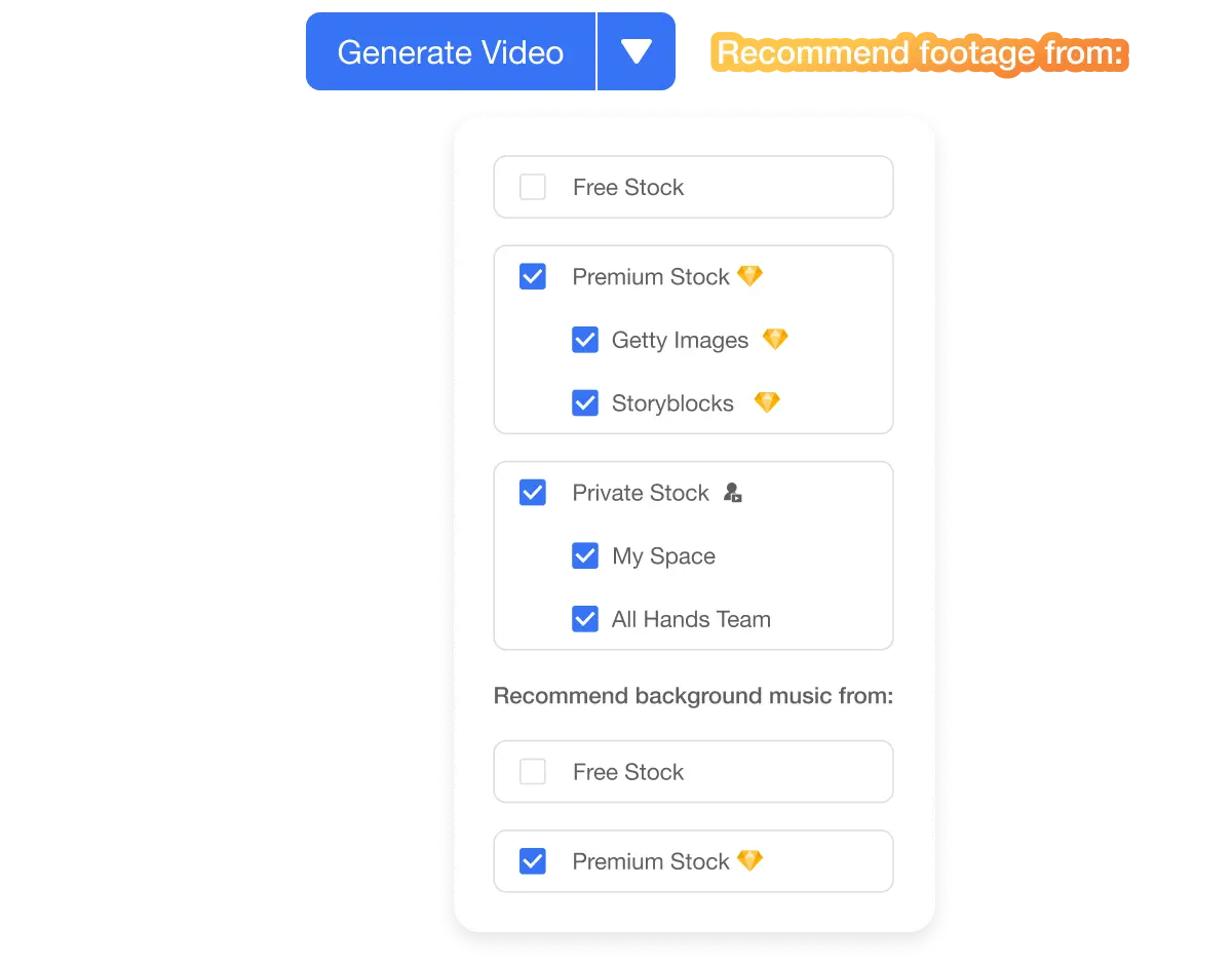 AI feature in Visla that converts audio to video by analyzing audio and selecting the best stock footage.