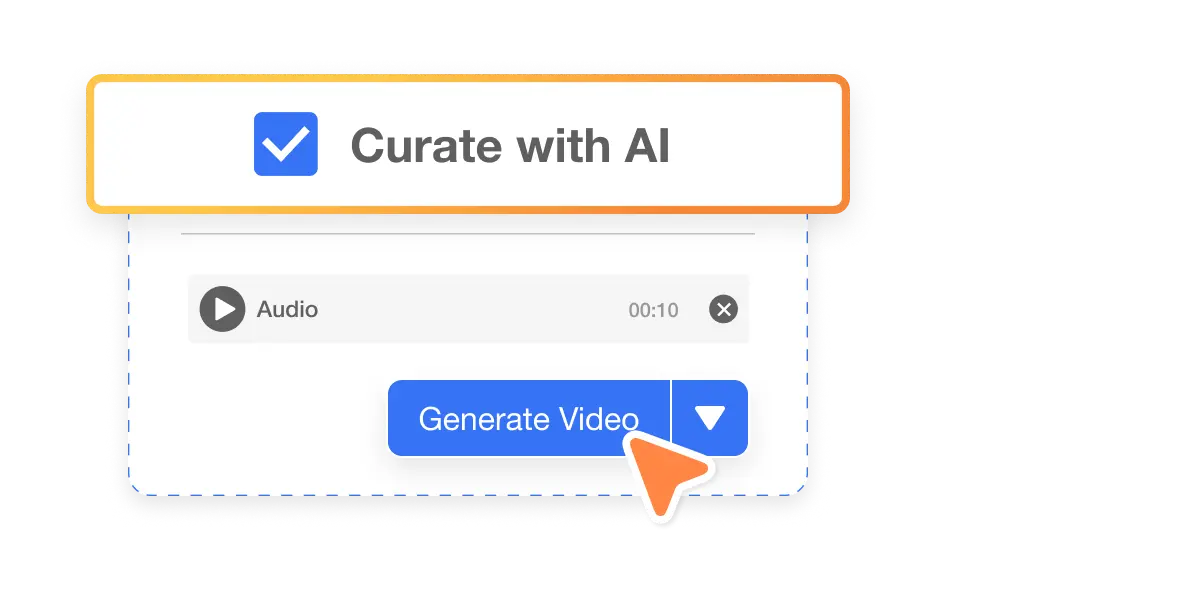 Visla's 'Curate with AI' feature to transform audio to video by extracting key segments and generating tailored content.