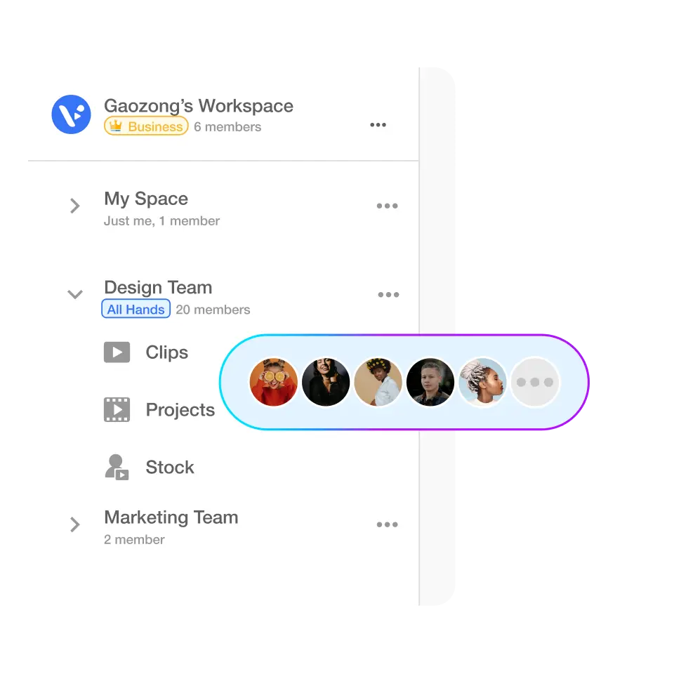 Visla's workspace interface showing collaboration features and team member icons.