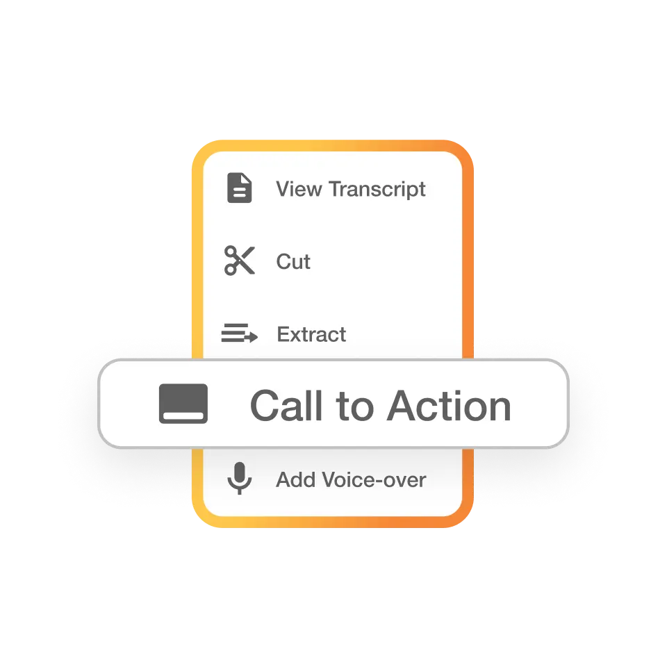 Visla Call to Action tool showing options to add voice-over and edit actions.