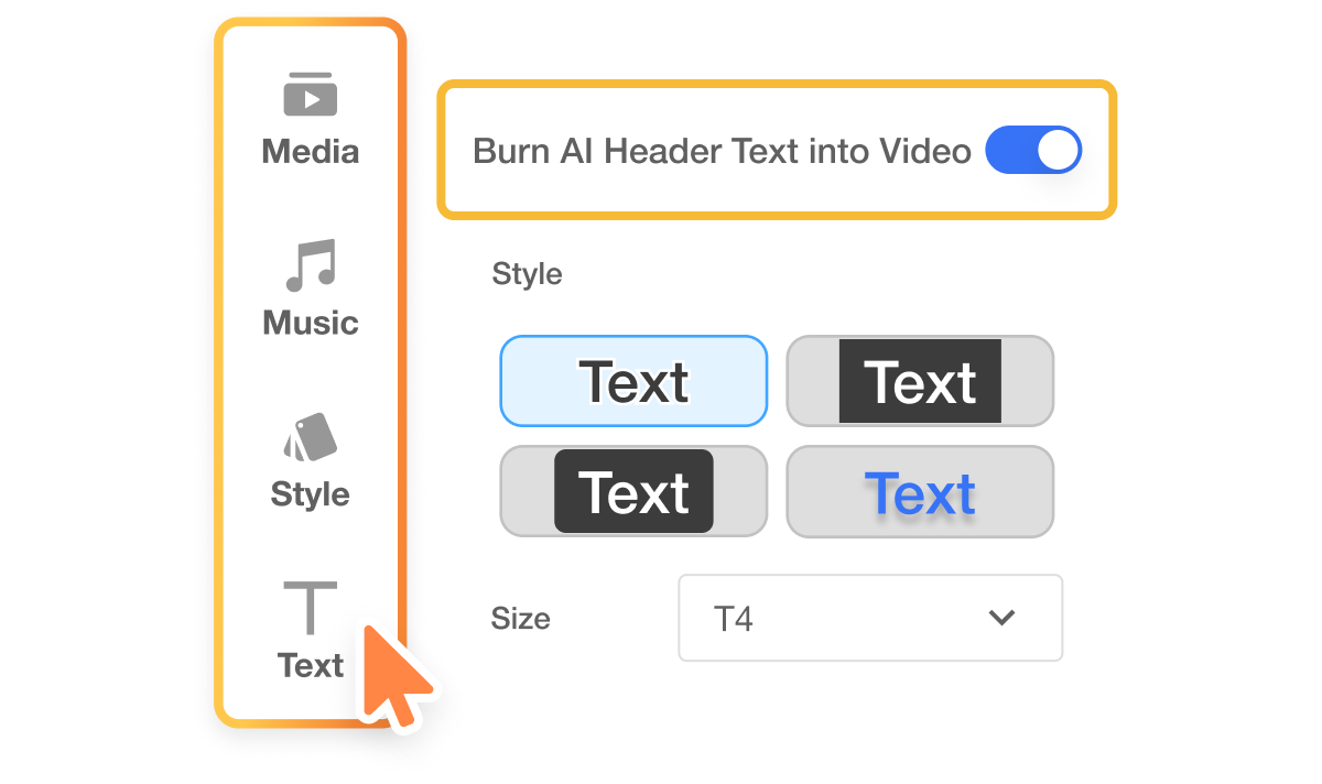 Detailed view of Video Text Overlay interface with options for adding and editing text elements in a video editing software by Visla, emphasizing ease of use and AI-powered editing capabilities.