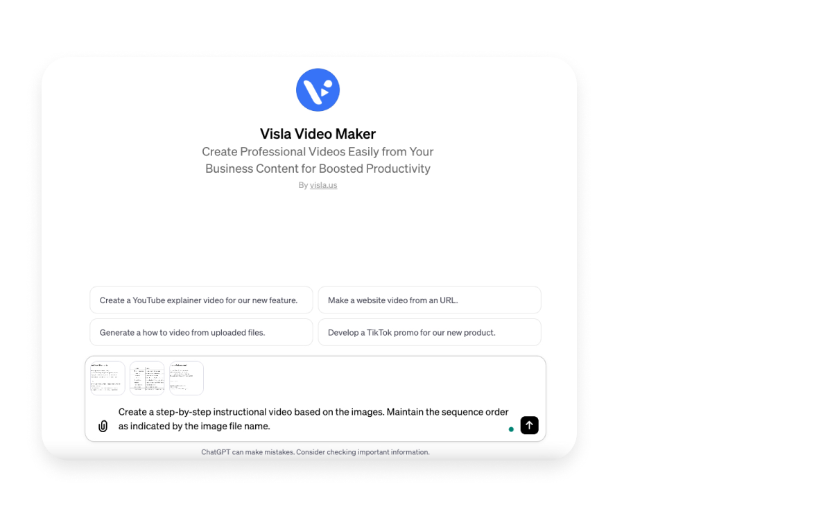 Custom video creation feature of Visla Video Maker GPT for personal and business projects.