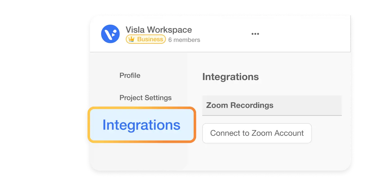 Visla's Zoom integration feature streamlines workflow by linking your Zoom account to import cloud recordings into Visla Workspace.